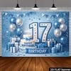 2D plane 17th birthday party banner background - Blue and white birthday theme yzb
