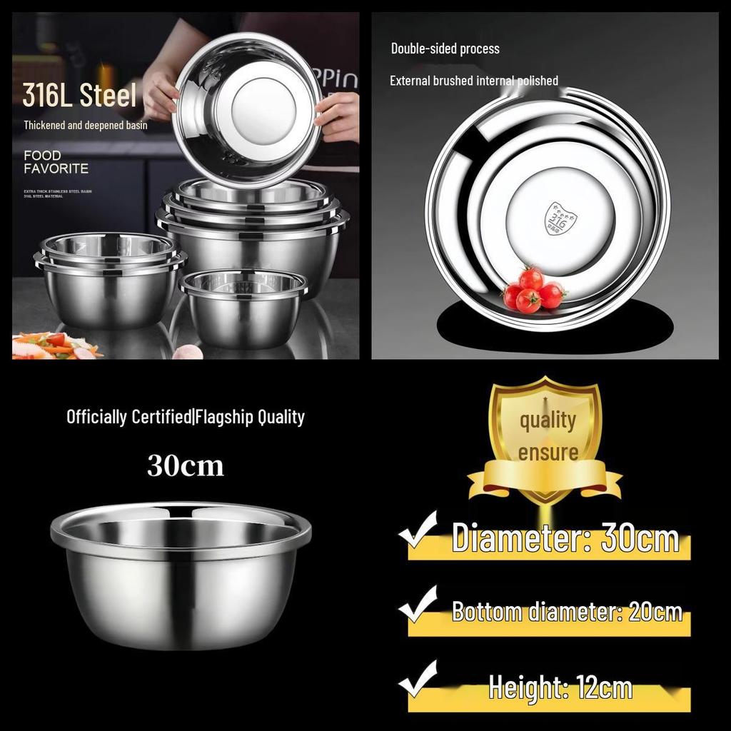 Bol Multiusage en Acier Inoxydable pour Mélanger, Laver, Cuisiner et Pétrir - Grand, Conception à Bord Roulé pour Usage en Cuisine