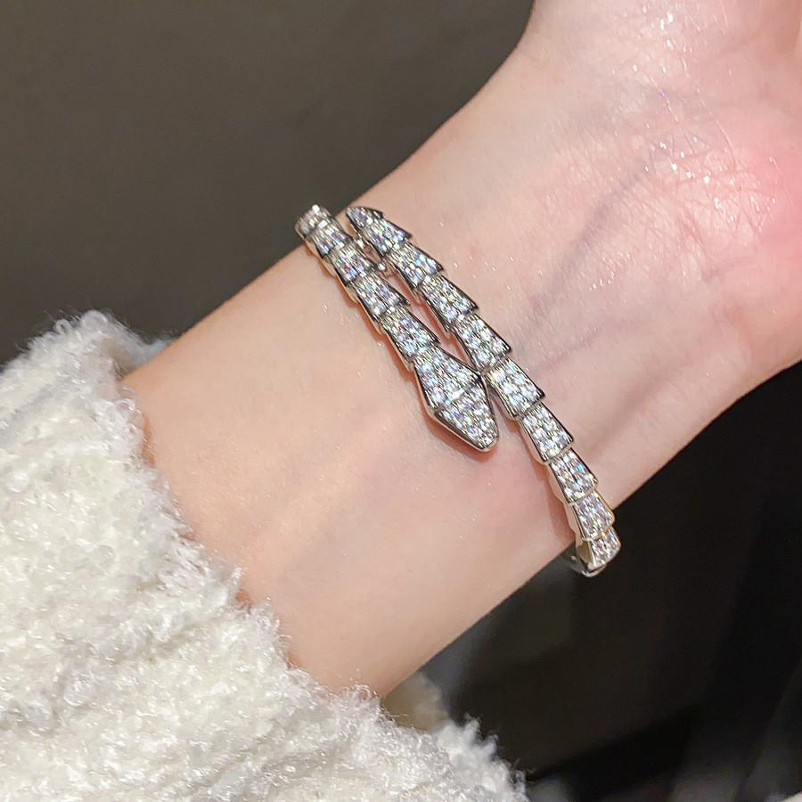 Animal Inspired Jewelry Braided Snake Shape Copper Bracelet With Zirconium Accents For Women