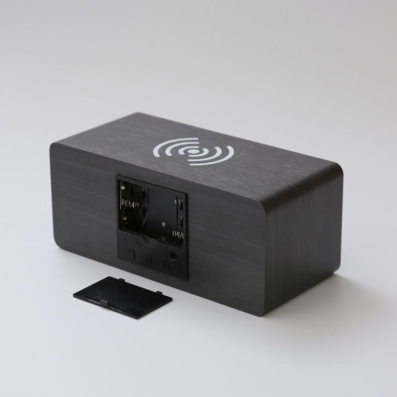 Smart Wooden Desk Clock with Wireless Charging, LED Display, Voice Control, and Silent Alarm