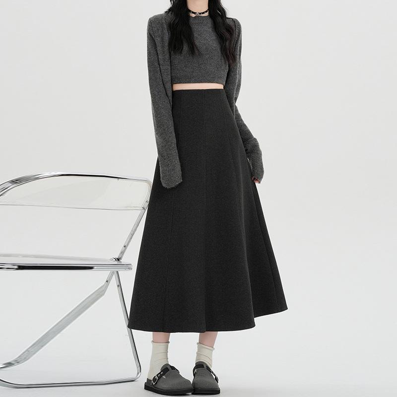 

Women s High-Waisted Gray Acetate Wool A-line Skirt - 2025 Autumn/Winter Mid-Length Slimming Style M темно-серого