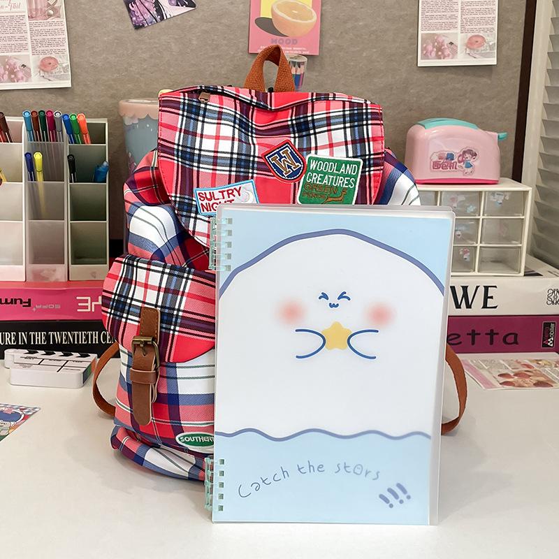 2025 School Season New Student Schoolbag Korean Version Fashionable Contrasting Color Plaid Large-capacity High School Casual Backpack