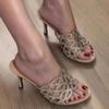 2025 Summer Trend Rhinestone Open Toe High Heel Slippers Sexy Hollow Slip-On Sandals Outdoor Party Formal Stiletto Sandals New