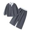 2025 Boys' Spring & Autumn Two-Piece Set - Fashionable Shirt Collar & Knitted Design