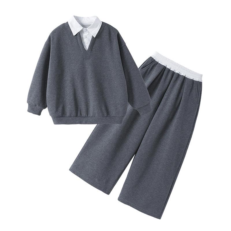 2025 Boys' Spring & Autumn Two-Piece Set - Fashionable Shirt Collar & Knitted Design