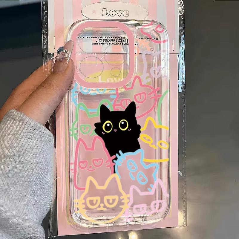 

Transparent Cute Black Cat Phone Case for iPhone 16E 11 13 12 14 16 17 Pro Max 15 Plus XS 17 Air Animal Soft TPU Cover Fundas iPhone 14 Pro