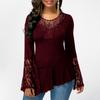 Womens Sexy Autumn Plus Size Solid Pullover Long Flared Sleeve Tshirt Ladies Printed Tunic Tops Blouses Clothing
