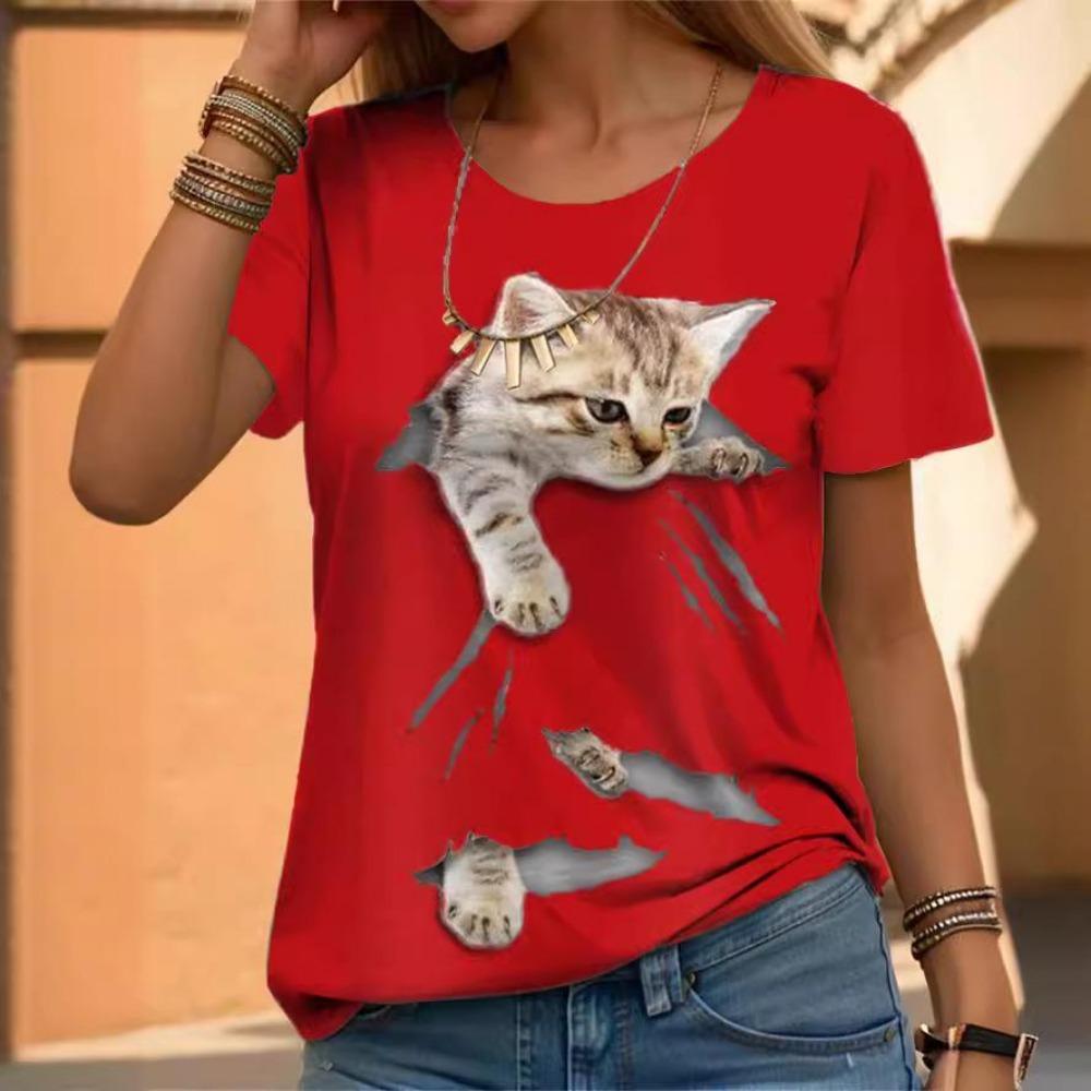 Women's Short Sleeved European and American Cat Top