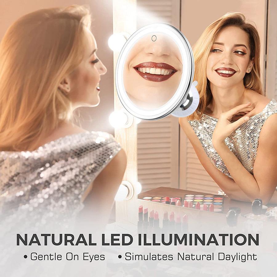 Flexible 10x Magnifying Mirror LED LightingTouch Screen Portable Dressing Table Makeup USe AAA Dry Battery