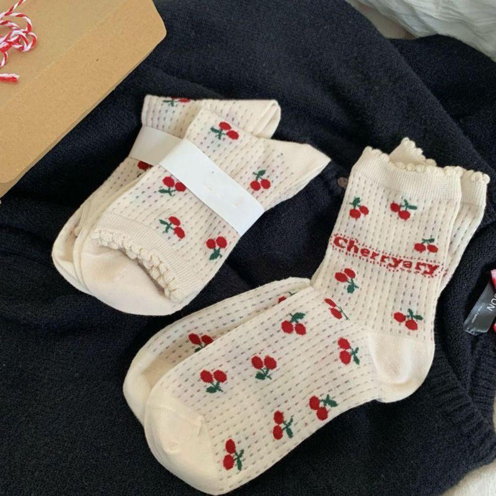 Hollow Out Cherry Short Socks Ruffle Summer Tube Socks Fashion Mesh Ankle Socks  Streetwear