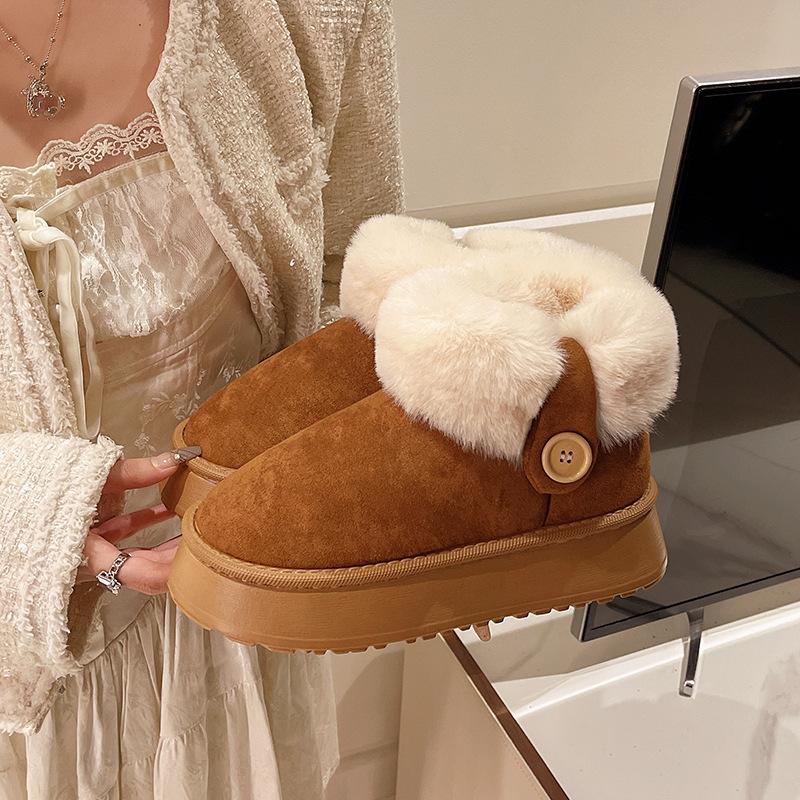 Snow boots with velvet, warm and non-slip for home wear 2025 winter new women's heightened thick-soled fluffy cotton shoes
