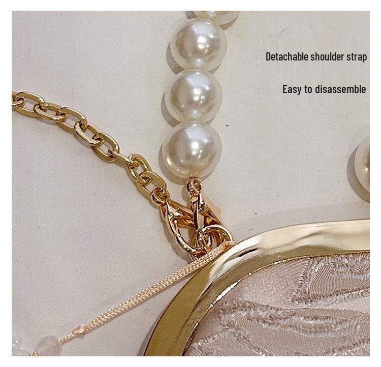 2026 Women's Crossbody Evening Bag with Chain Clasp - Textured Qipao Embroidery & Pearl Design
