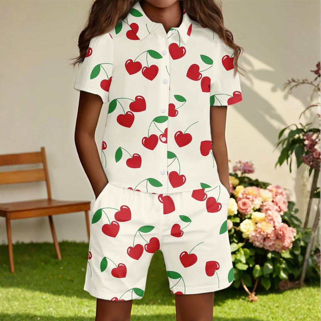 Children's Casual Fashion Shirt Button Top Shorts Set