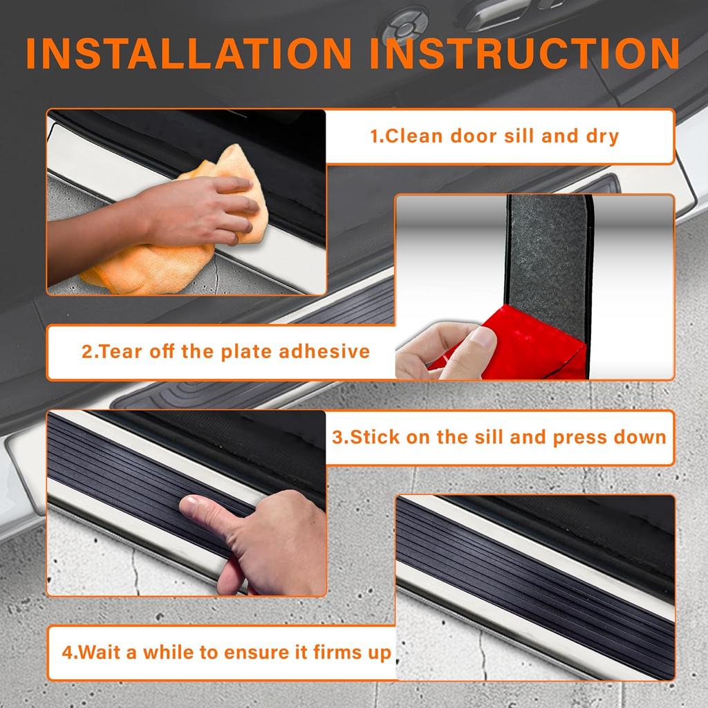 4PCS Car Door Sill Protector, Universal Threshold Protection for Car, Automotive Rubber Scratch Resistant Entry Sill Guards, Doors Edge Step Dust