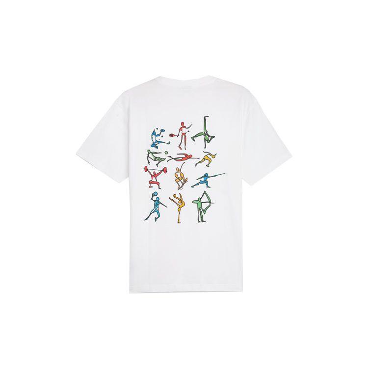 Puma Color Block Simple Line Print Casual Round Neck Short Sleeve T-Shirt Unisex Tops White 626933-02