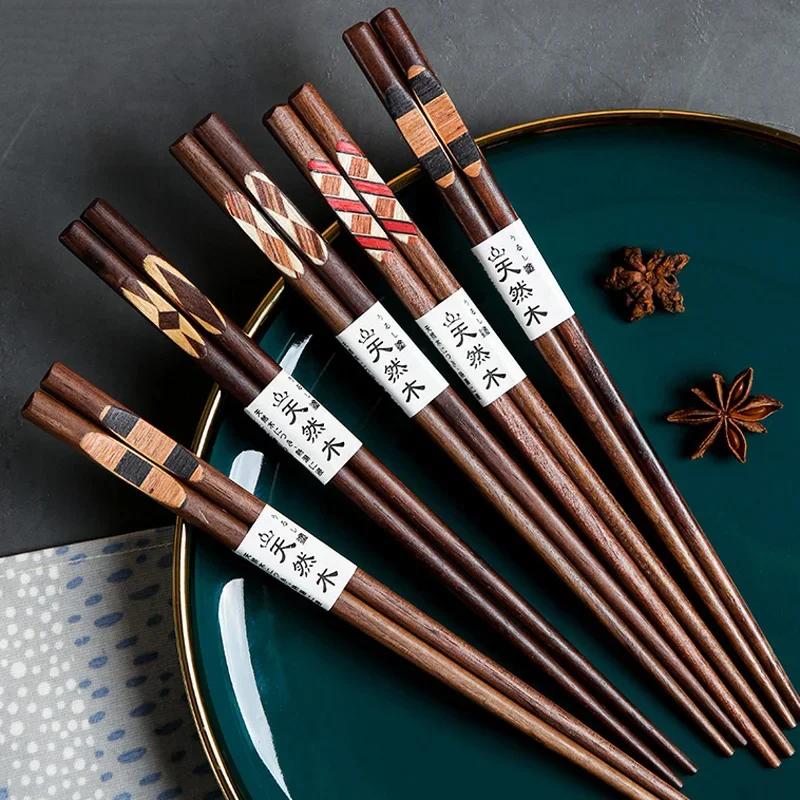 5 Pairs Chinese Chopstick Set Patchwork Walnut Wood Chopsticks Sushi Sticks Korean Chopsticks Japanese Chop Stick Wooden Cutlery