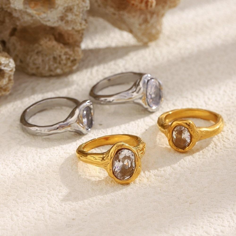 Elegant Zirconia Ring Irregular Shape Stainless Steel Ring Shiny Statement Ring  Daily Wear