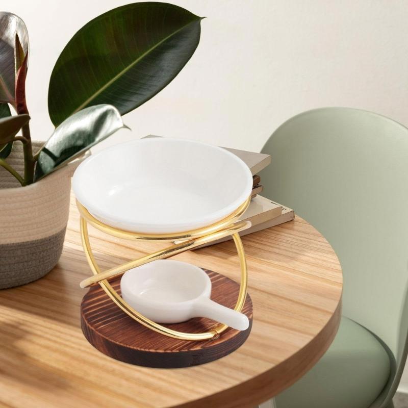 Wax Melt Warmer With Wood Base Candle Holder Large Capacity Essential Oil Burners For Aromatherapies And Relaxation