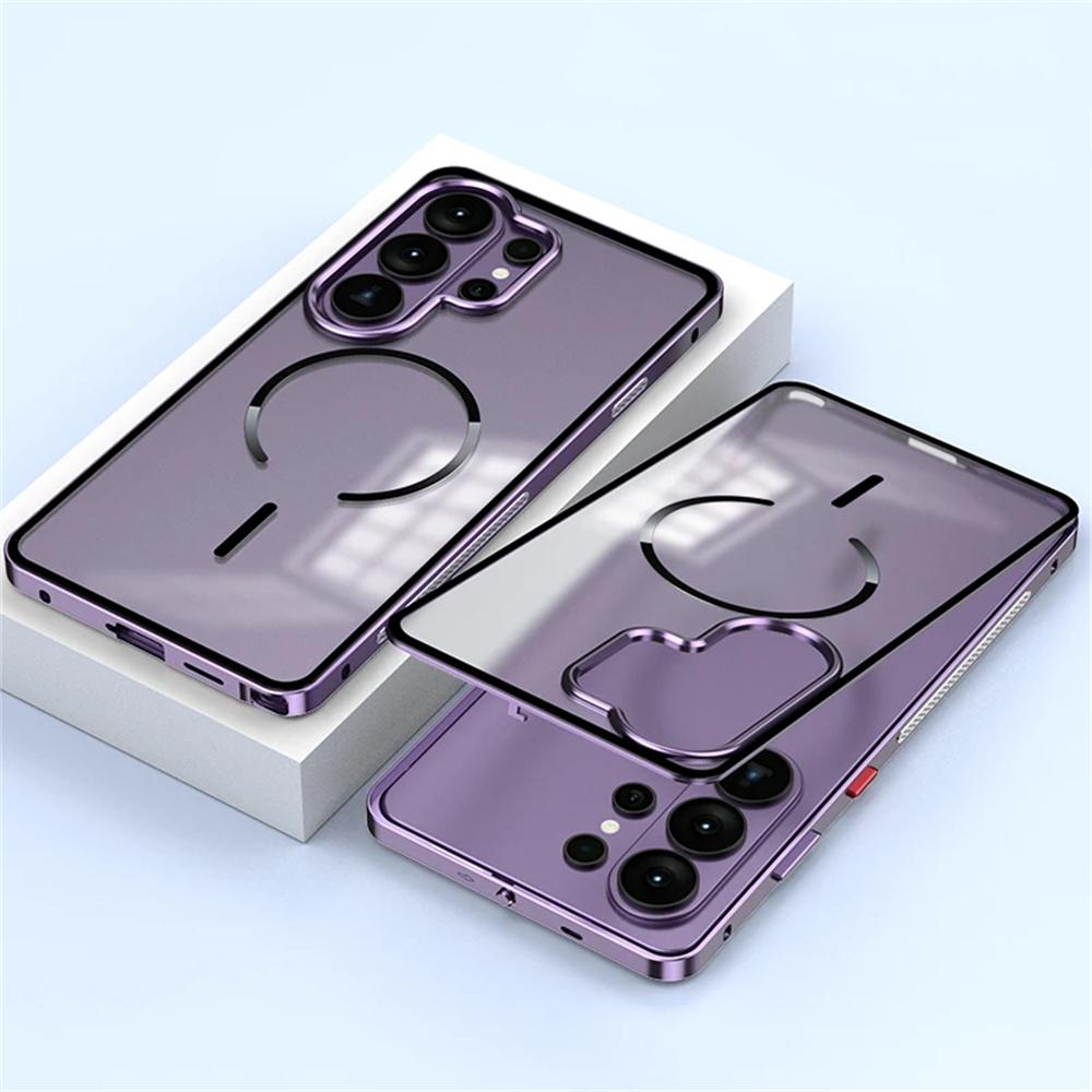 Luxury For Magsafe Magnetic Wireless Charging Phone Case For Samsung Galaxy S26 S25 S24 S23 Ultra Plus Aluminum Metal Clear Bumper Cover