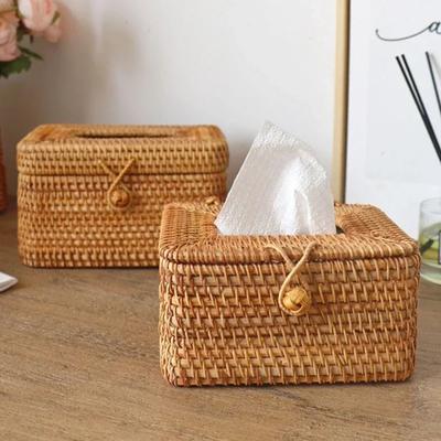 Handgefertigte Taschentuchbox aus Rattan im schlichten Stil, Spender für Toilettenpapierhüllen für Badezimmer, Zuhause, Büro, Hotel, Servietten-Aufbewahrungsbehälter