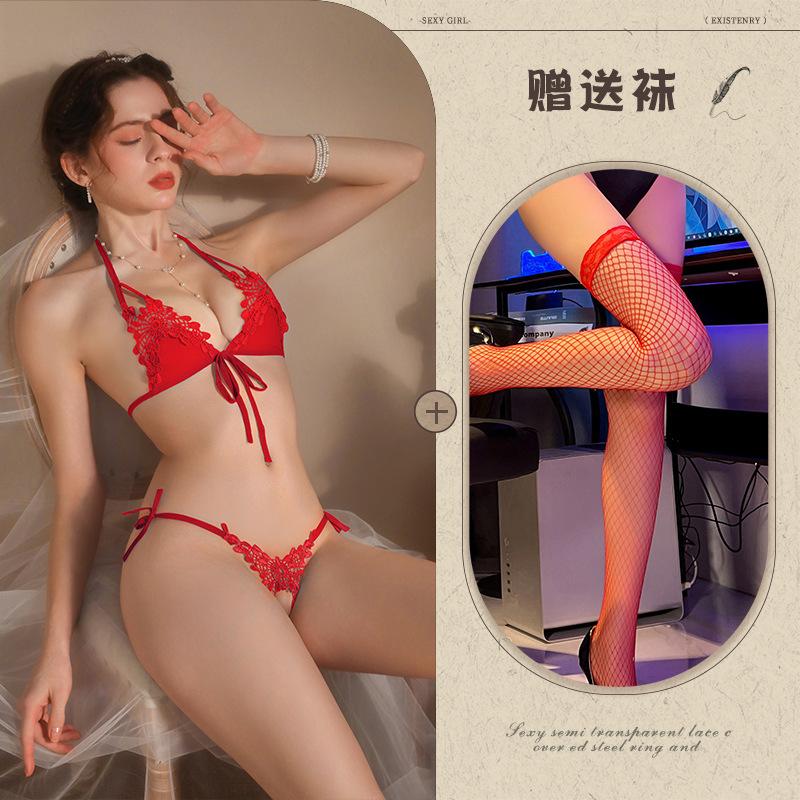 New sexy three-point erotic underwear free bikini open crotch temptation large size women's suit