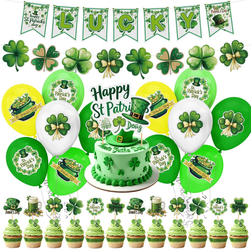 St. Patrick's Day Shamrock Balloon Set & LUCKY Banner Cake Topper