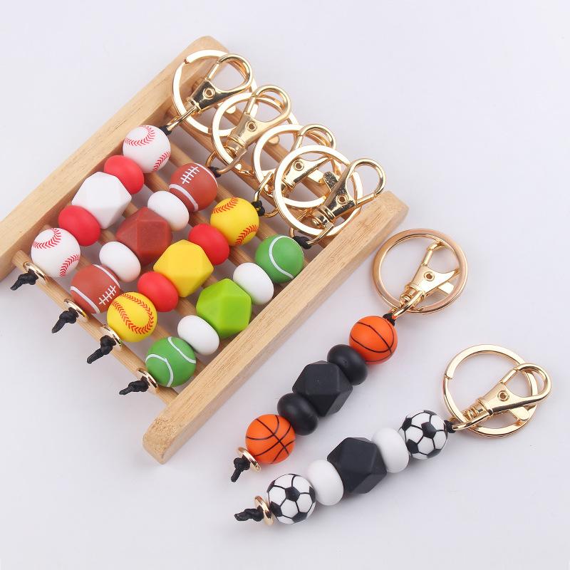 WTEMPO Creative Ball-printed Silicone Keychain Pendants DIY Beaded Keychains Car Key Door Key Bags Decor Accessories Ball Games Commemorative Gifts