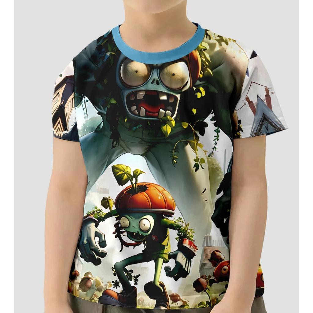 Summer Round Neck HOT Game Plants Vs. Zombies Pattern 3D Printed Top Fashionable Casual Short Sleeved Children's Boy T-shirts