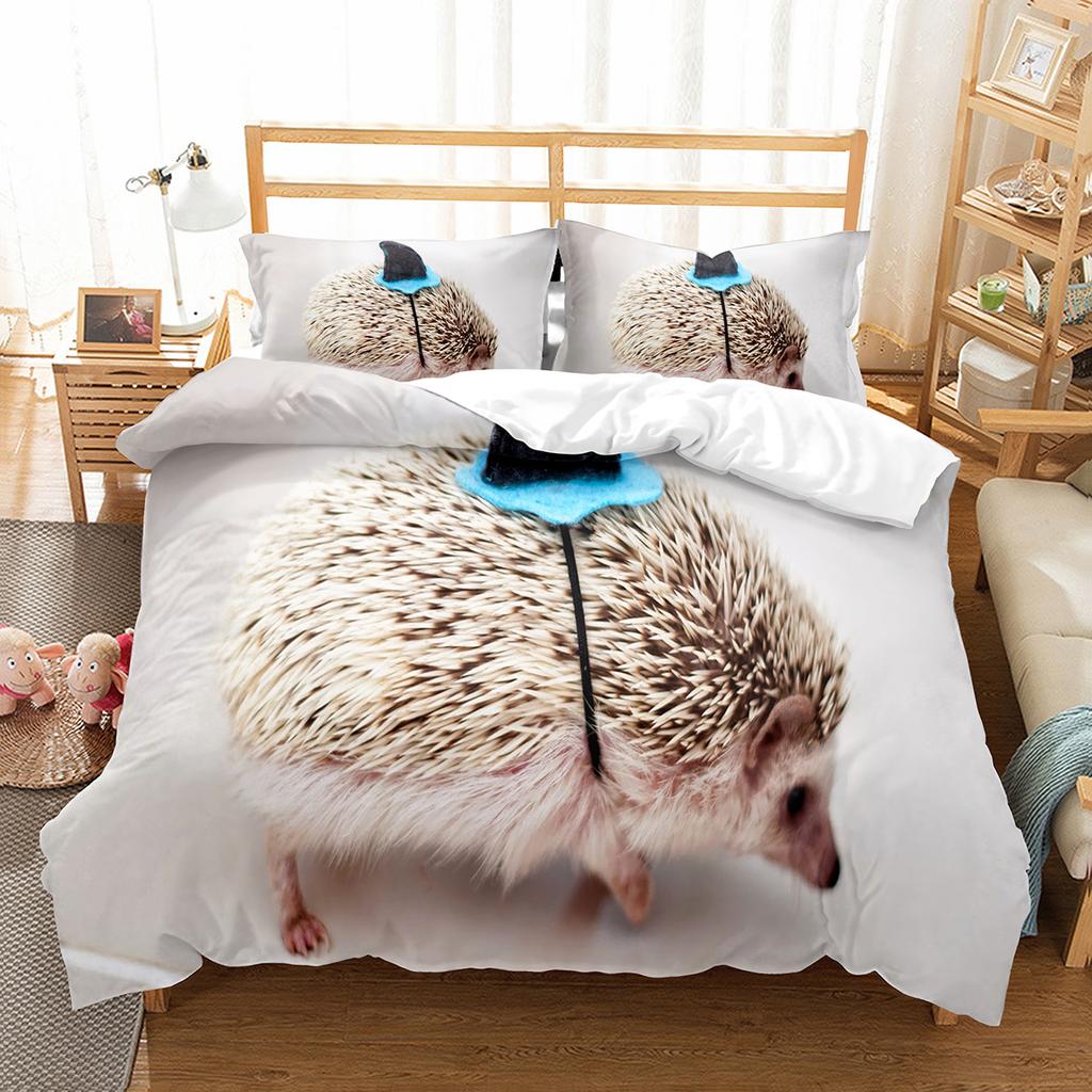 Hedgehog Duvet Cover Set Cute Cute Animal Polyester Comforter Cover King Queen Size for Kid Boy Girl Bedding Set with Pillowcase