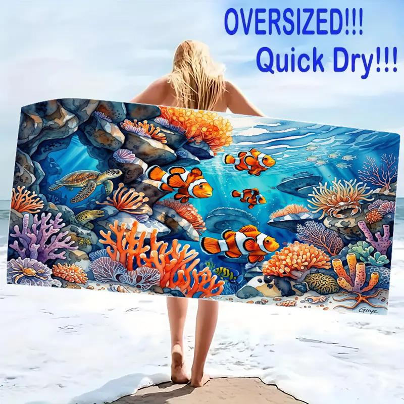 Underwater Artbig Fish Art Print Beach Towel, Large Soft Quick Dry Towel for Beach Camping Swimming