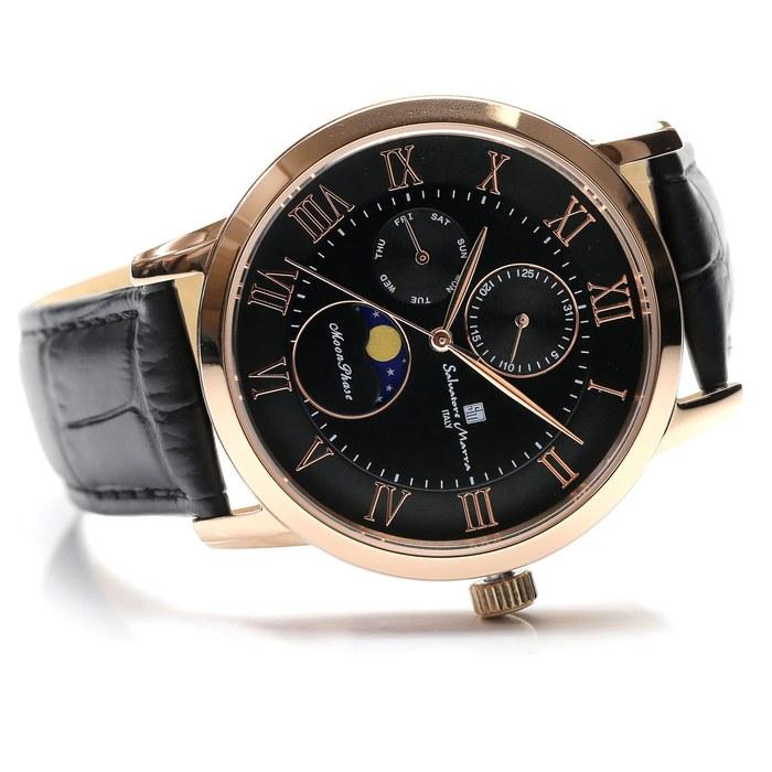 [Salvatore Marra] Watch Moon Phase Multi-Calendar 50m Waterproof Business Formal Men's Leather Strap Limited Edition Black Pink Gold