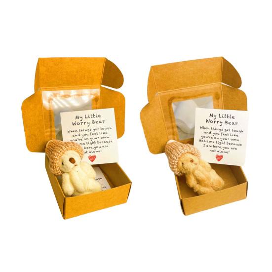Mini Plush Teddy Bear Box Emotional Support Teddy with Message Card Pocket-Sized Hug Bear Doll for Graduation Anxiety Relief Friends