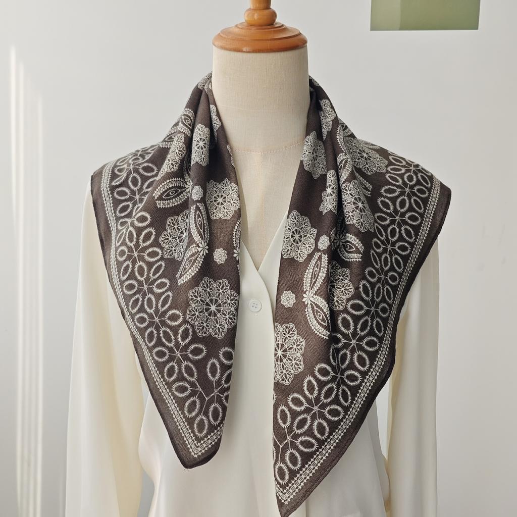 Cool color geometric coffee color 68 small square scarf decorative with shirt tied waist silk scarf women's spring summer air conditioner neck scarf
