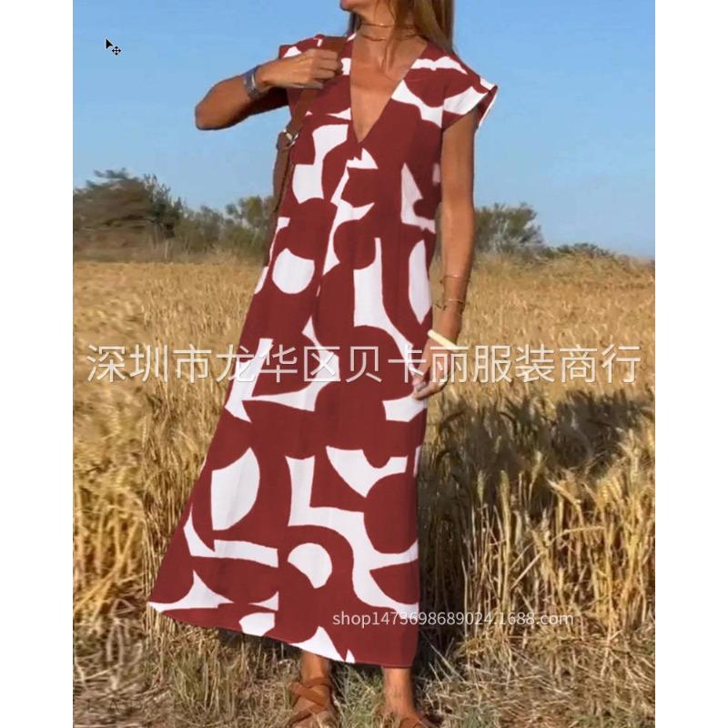 Women's Fashion Summer Spring  Short Sleeve V-Neck Casual Dresses