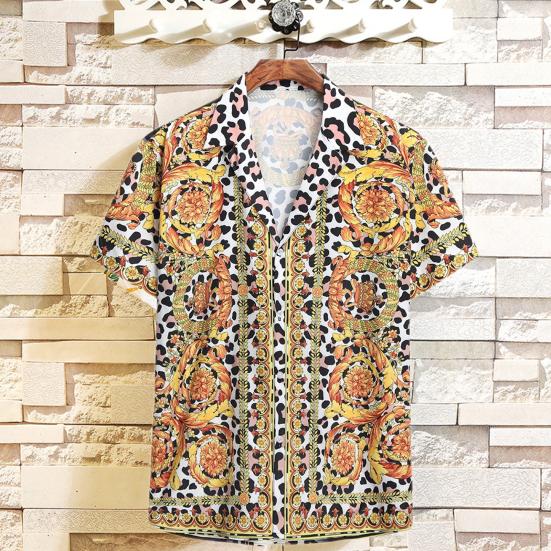 

Мужская рубашка с красочным принтом, тонкий антипиллинг, молодой стиль, быстросохнущий кардиган с 3D принтом, отложной воротник, леопардовый узор, мужские топы, повседневная одежда