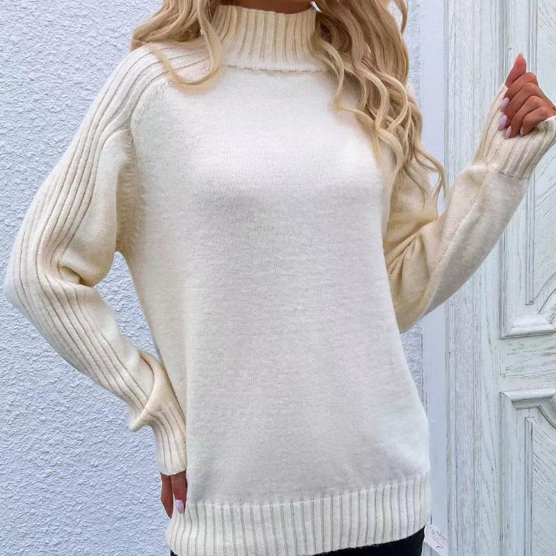 IHUASU Women's Autumn and Winter Solid Colour Sweater High Neck Pullover Loose Women's Solid Colour Sweater