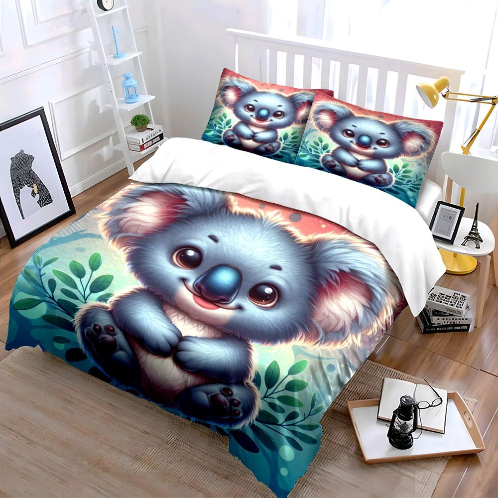 Cute Koala Leafy Bedding Set Bedding Duvet Cover Set Duvet Cover Pillowcases (1 * Duvet Cover 2 * Pillowcases, Without Duvet Insert)