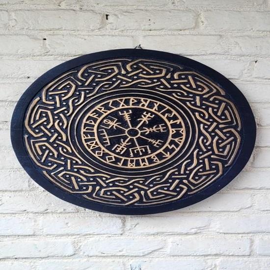 

Norse Compass Shield Handmade Viking Wooden Shield for Wall Display Decor