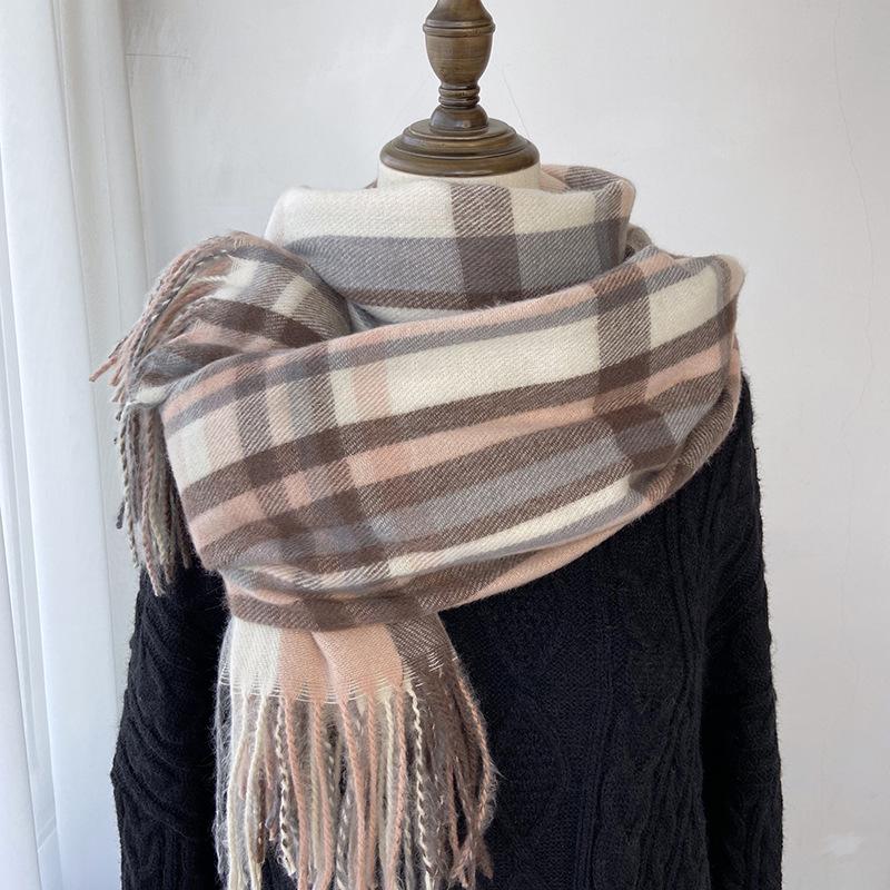 Women's Simple Versatile Palid Tassel Scarf Stylish Unisex Warm Neck Scarf Autumn Winter Thickened Coldproof Wrap Scarf