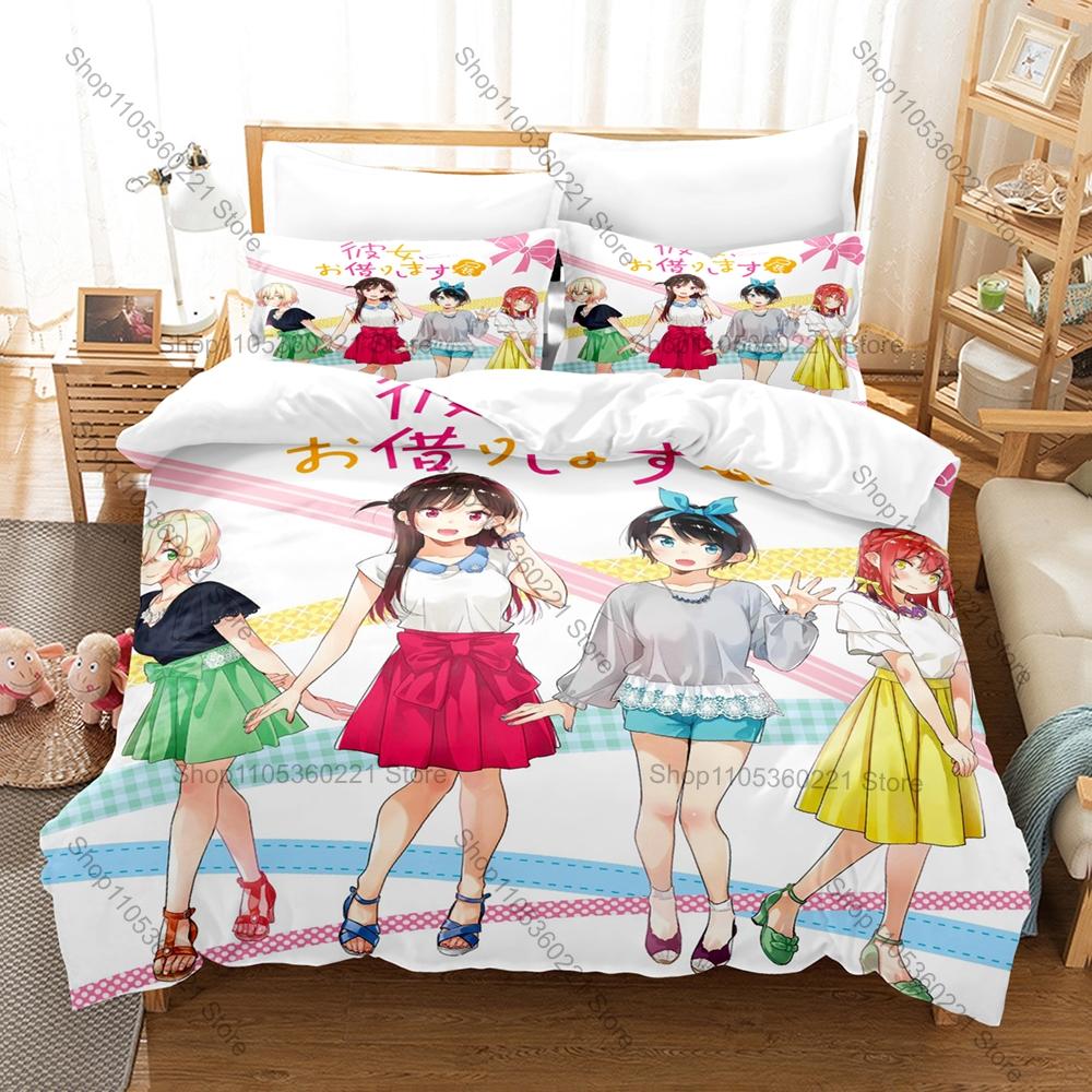Kanojo Okarishimasu Anime Bedding Set 1 Duvet Cover + 2 Pillowcases Chizuru Mizuhara Rental Girlfriend Bedroom Decor
