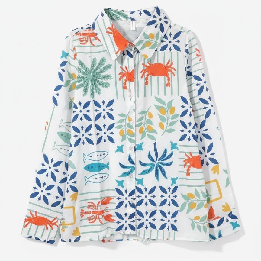 European & American Women's Printed Casual Loose Long Sleeve Shirt