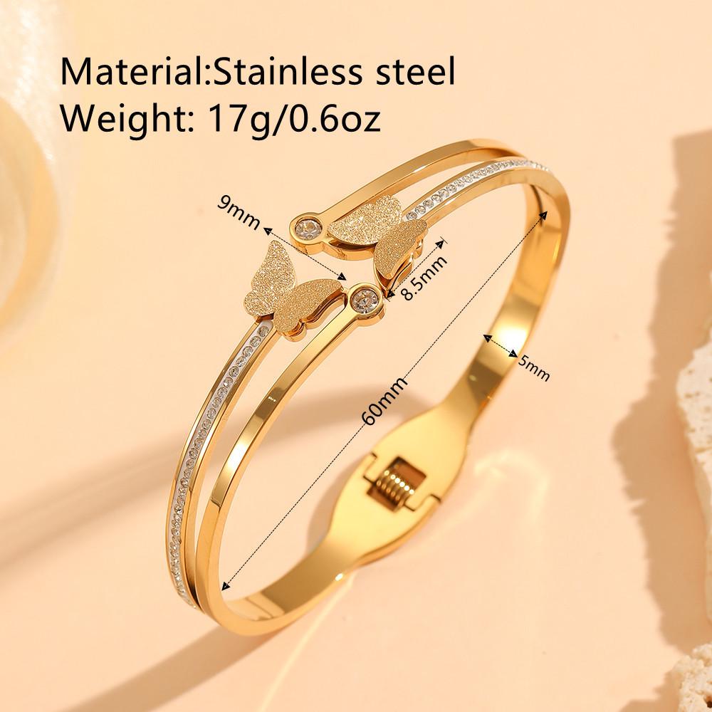 Titanium Steel Gold Butterfly Bracelet: Versatile, Light Luxury Double-Layer with Diamonds for Women.