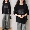 DIMANAF 2025 Autumn Plus Size Women Hoodies Shirts Tees Black Long Sleeve T-shirt Loose Casual Tops