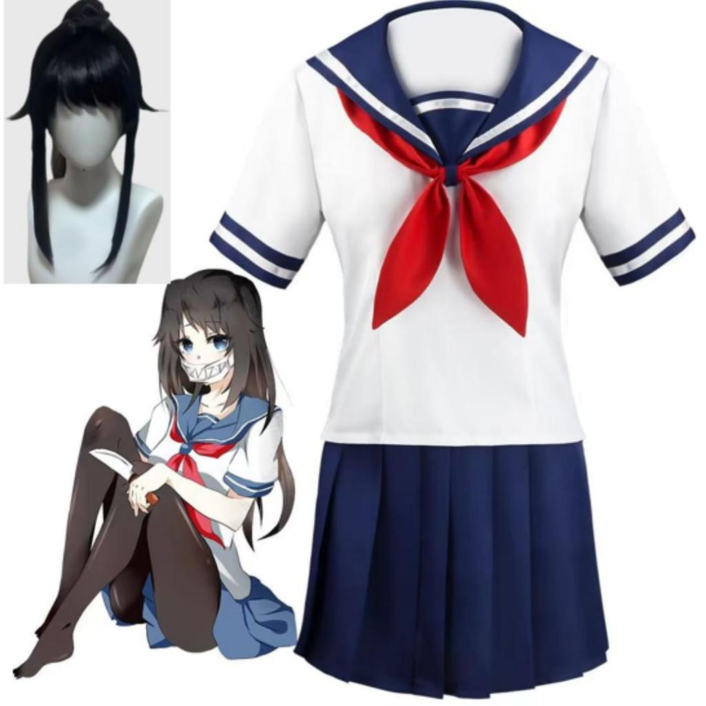 1. Game Yandere Simulator Ayano Aishi Cosplay Costume Yandere Chan Akademi High Sailor JK Uniform Full Outfit for Halloween Comic Con