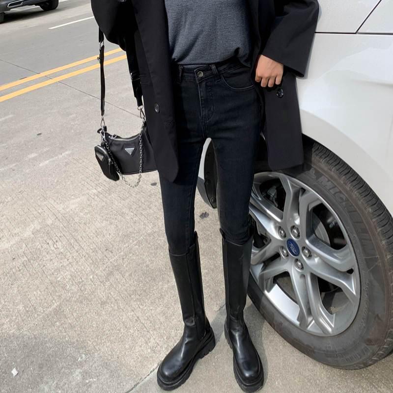 Women s Black Velvet High-Waisted Skinny Jeans, New 2023 Autumn/Winter Slimming Pencil Style 32