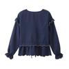 Wave Ruffles Lace Up Bow Shirts Women Spring Causal Loose V-neck Long Sleeve Blouses Lady Temperament Tops