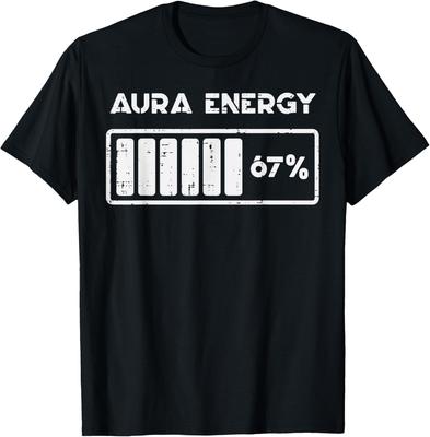 Aura Energy 67 Percent Battery Meter Graphic TShirt Casual Cotton Crew Neck Tee