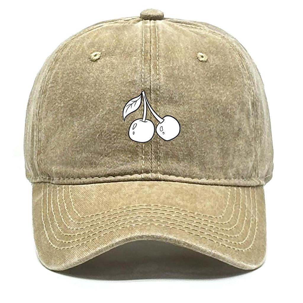 White Cherry Print Snapback Baseball Cap, Fruit Dad Hat Unisex Simple Sunshade Non-Stretch Fabric Adjustable Baseball Hat