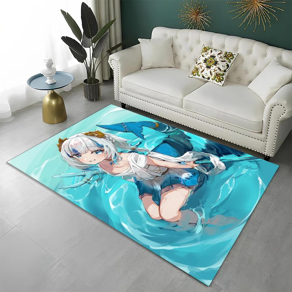 3D Cute Gawr Gura Hololive Cartoon Carpet Rug for Home Living Room Bedroom Sofa Doormat Decor,kids Area Rug Non-slip Floor Mat