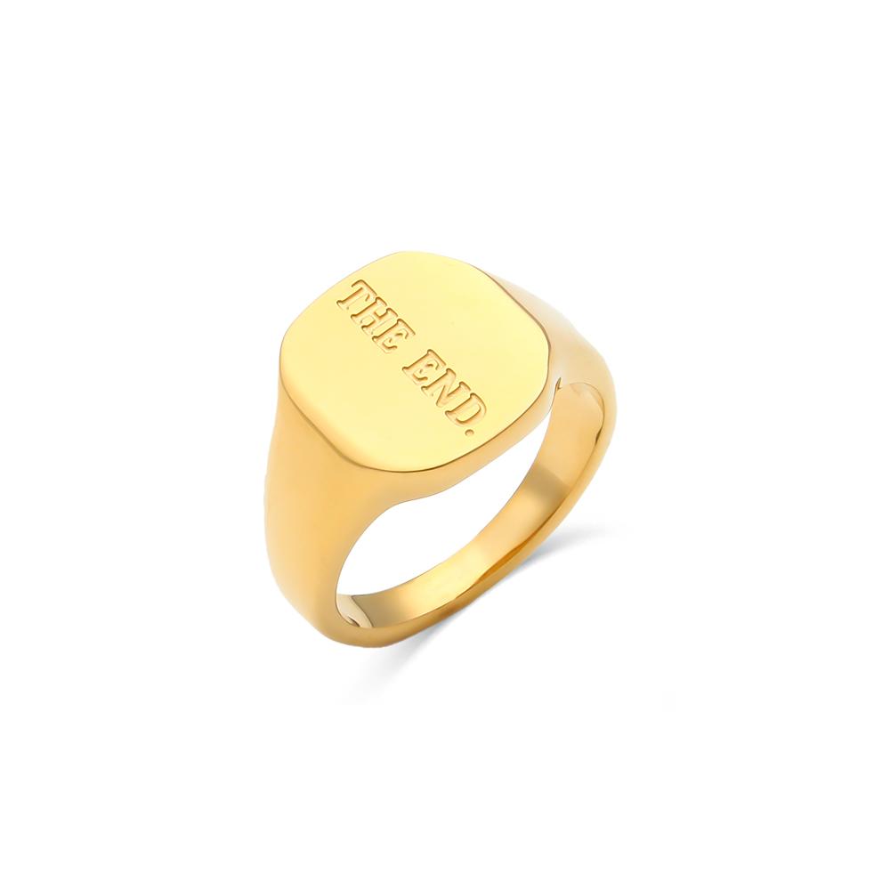 E.B.belle Engrave Jewelry Gift Minimalist Letter Word Suqare Stainless Steel Ring Water Resistant Gold Ring Plated For Women